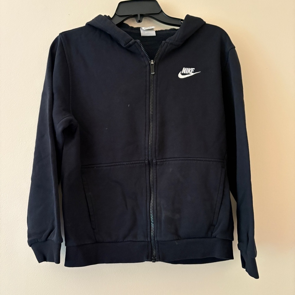 Nike Kids Black Zip Hoodie Boys Large Fleece Sweatshirt Swoosh Logo